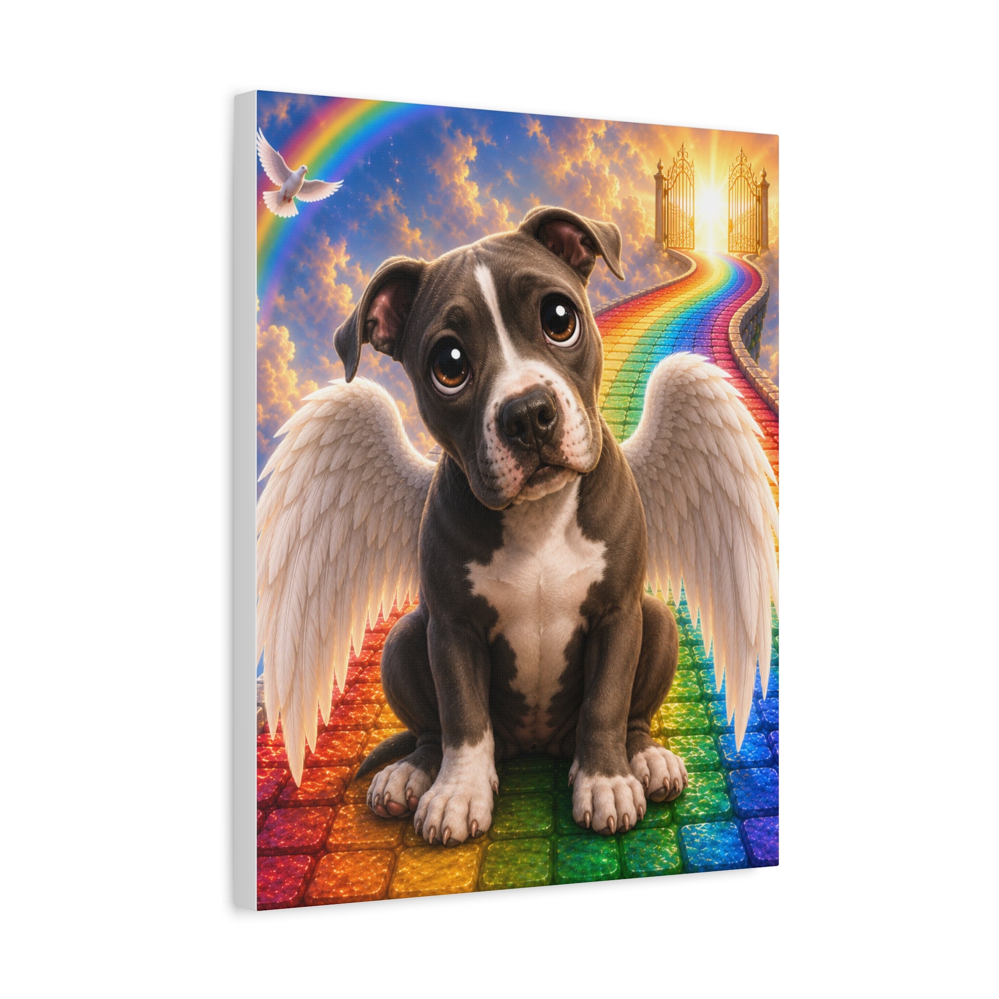 Angel Pitbull Rainbow Canvas Wall Art
