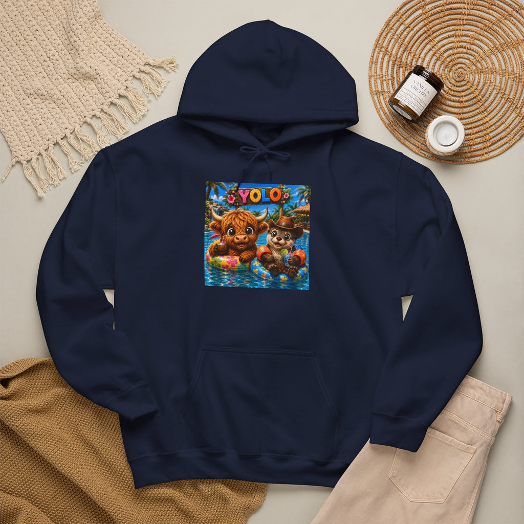 Cute highland cow and otter Hoodie – Colorful Cartoon Design