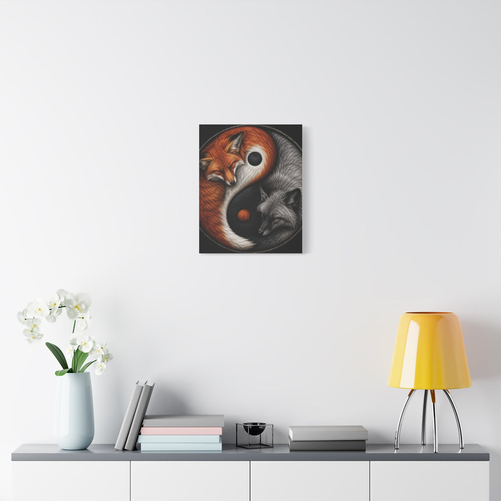 Yin Yang Foxes Canvas Wall Art — Red & Silver Fox Yin-Yang Print