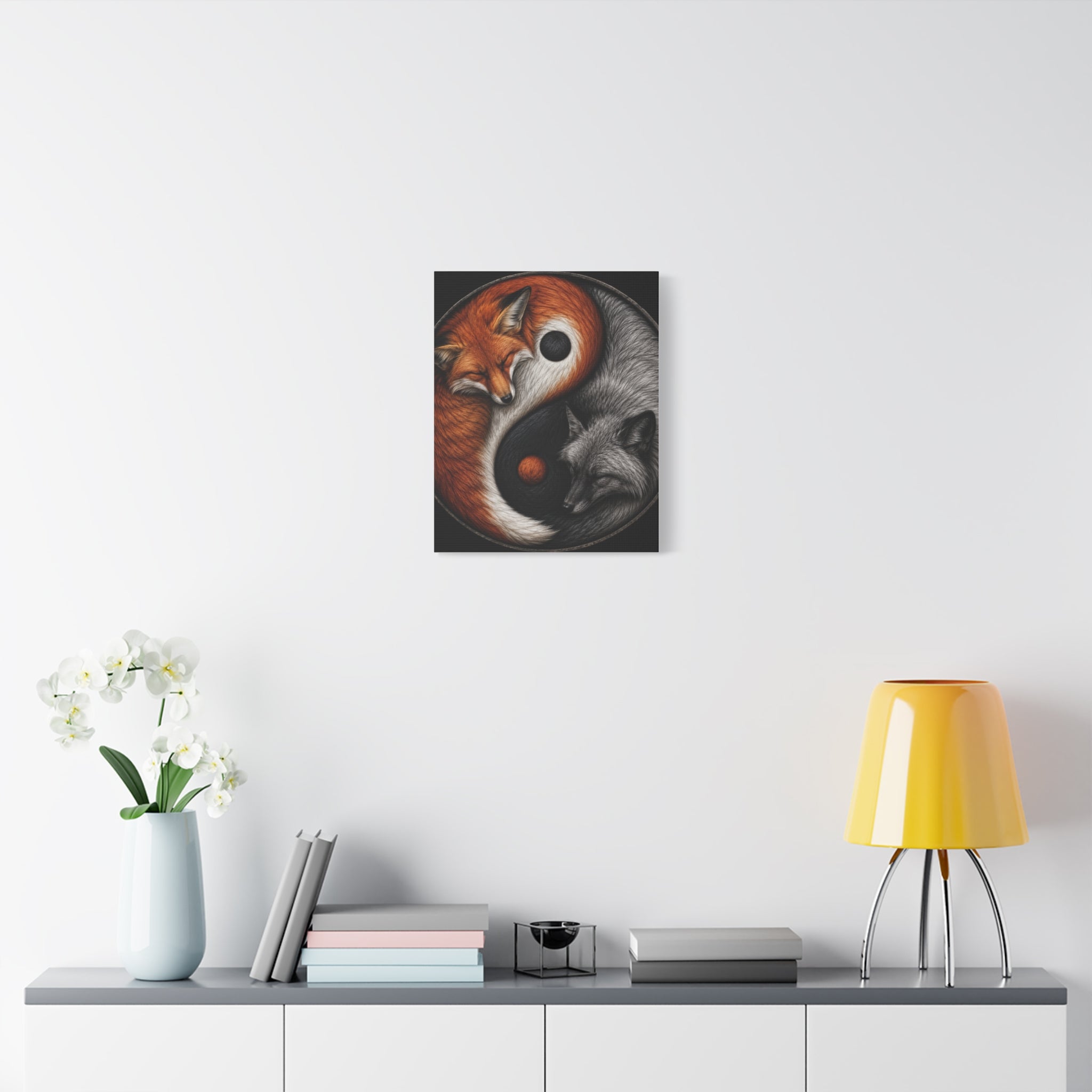 Yin Yang Foxes Canvas Wall Art — Red & Silver Fox Yin-Yang Print