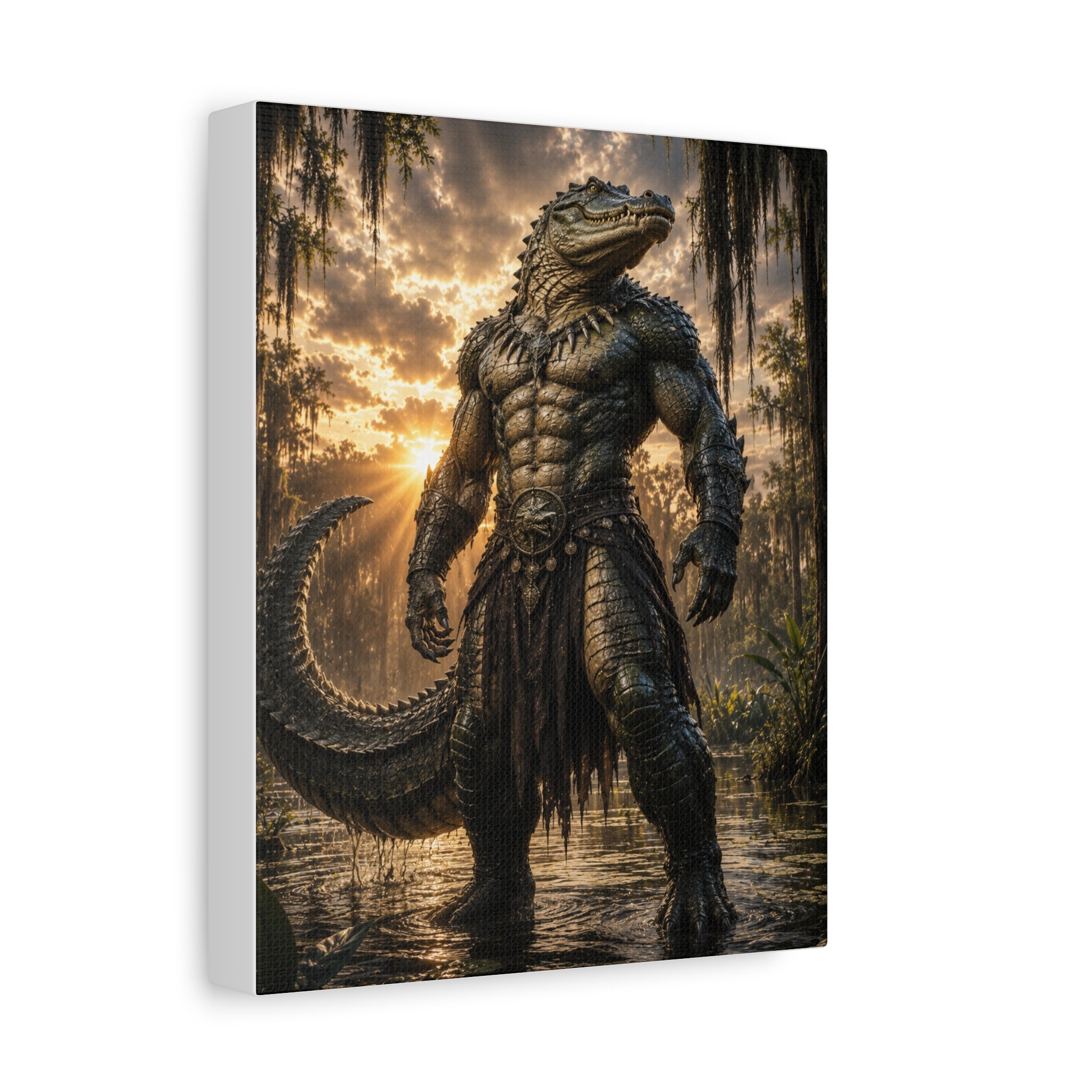 Alligator Warrior Matte Stretched Canvas Wall Art