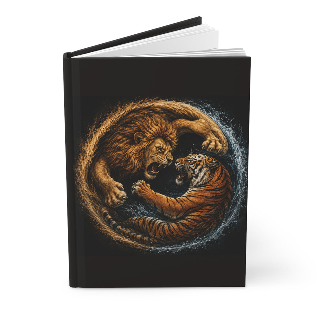 Lion and Tiger Yin Yang Hardcover Journal — Lined Matte Notebook for Strength & Balance