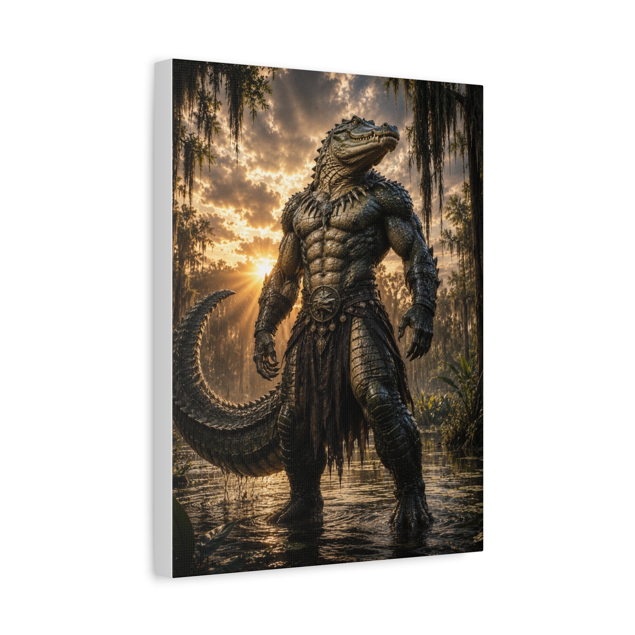 Alligator Warrior Matte Stretched Canvas Wall Art