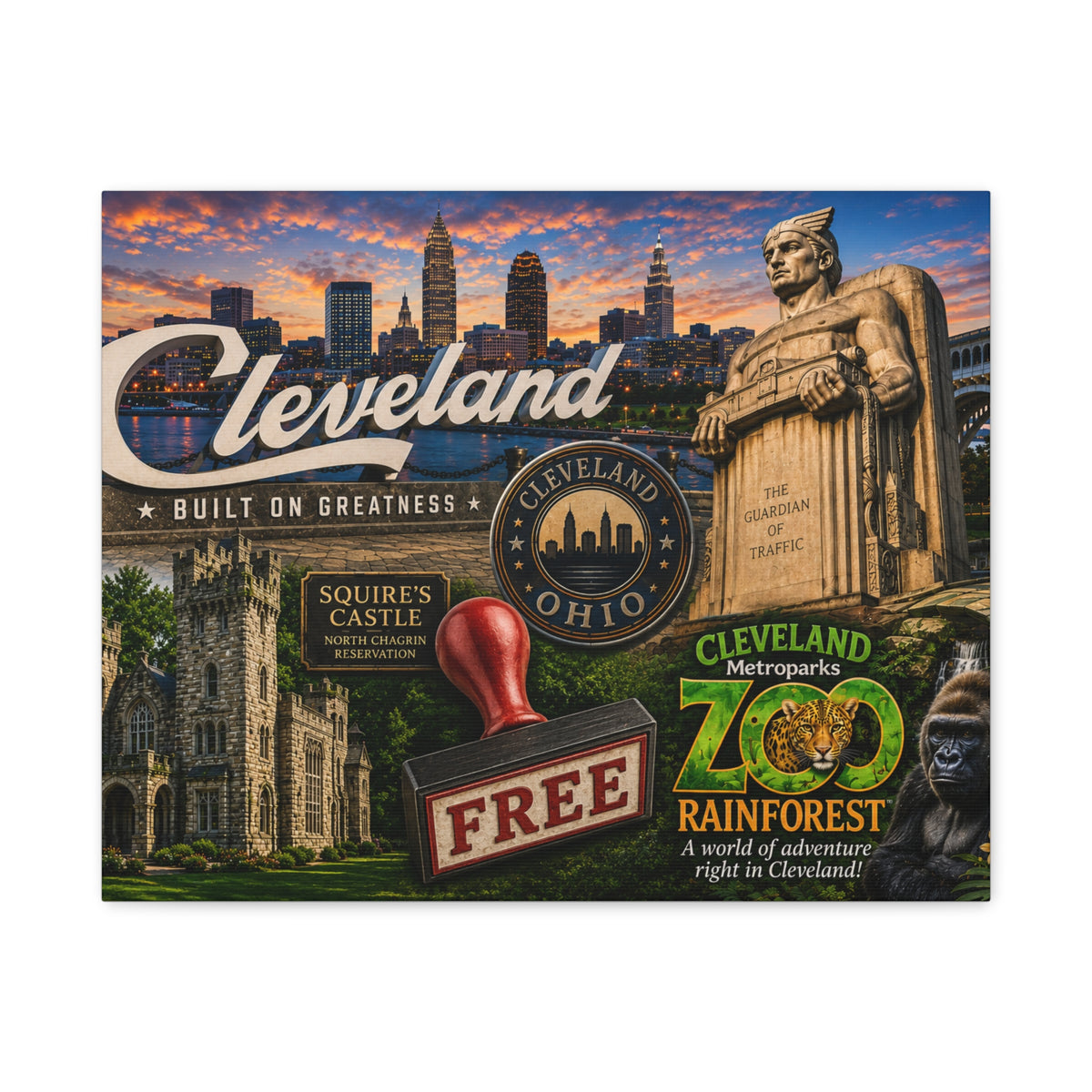 Cleveland Collage Matte Canvas Print — Stretched 1.25" Wall Art (Built on Greatness)