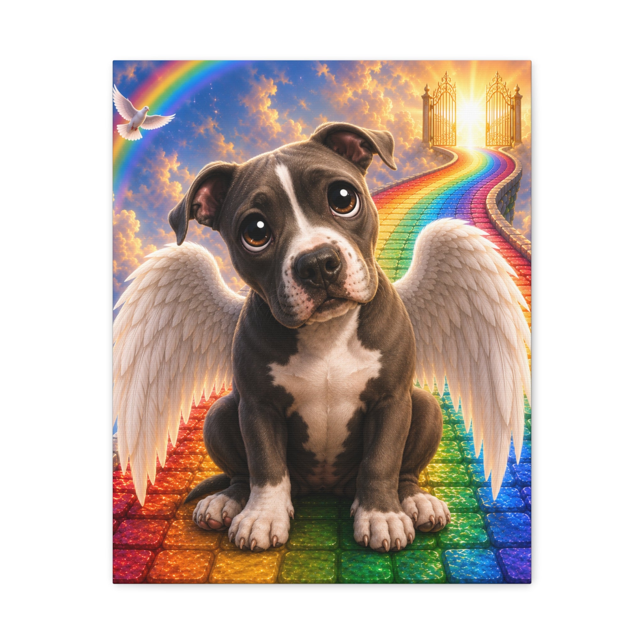 Angel Pitbull Rainbow Canvas Wall Art