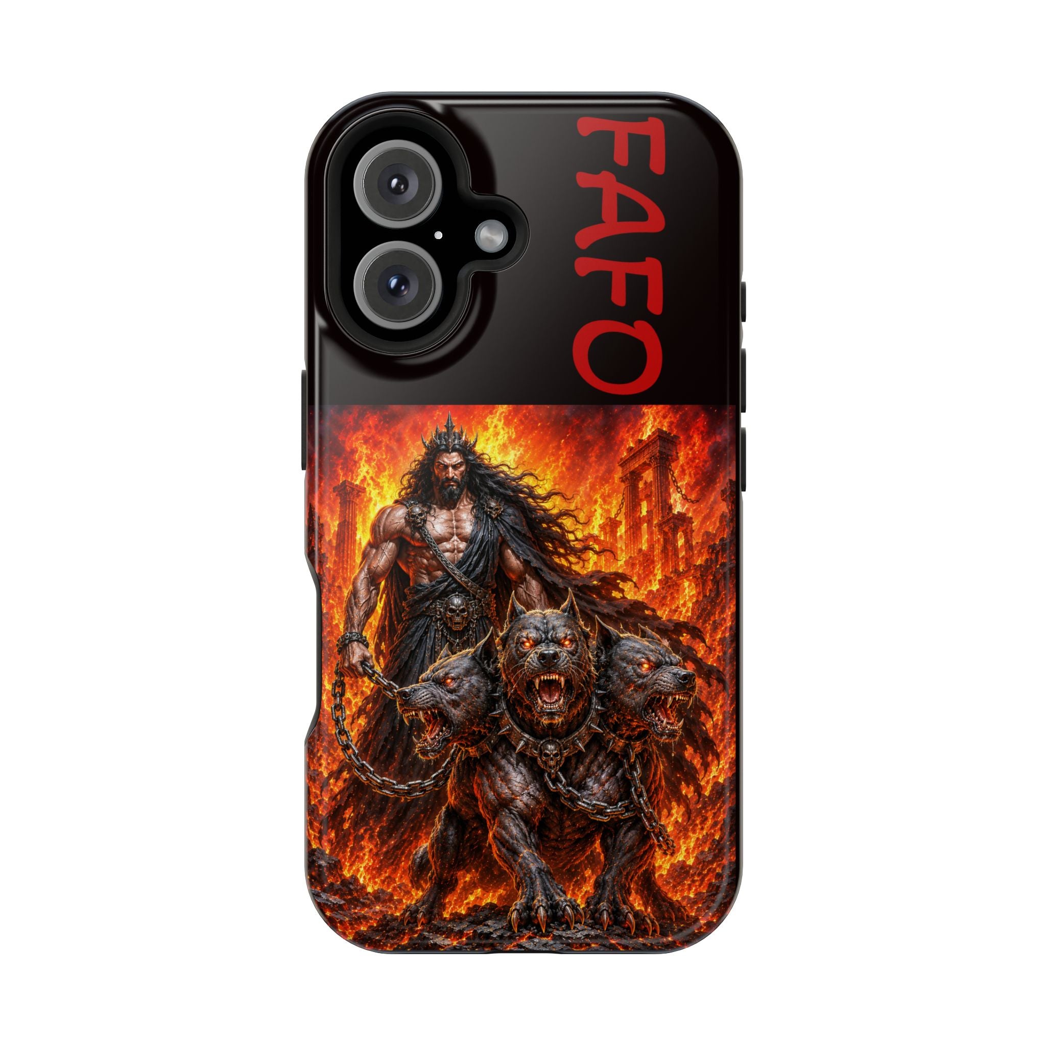 Phone Case —Hades  FAFO Warrior with Hellhound Fire Art (Magnetic Impact-Resistant)