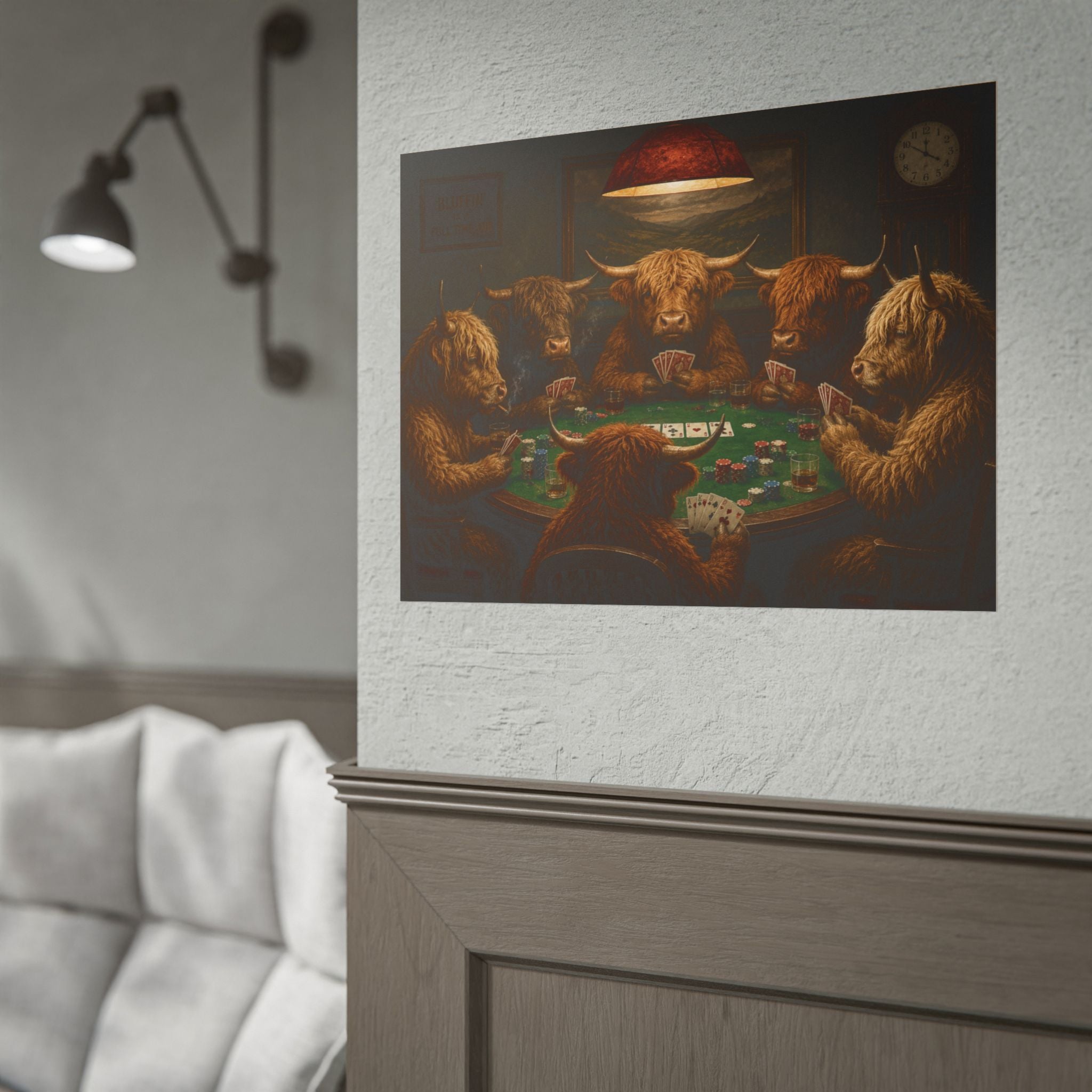 Highland Cattle Poker Night Poster — Rolled Art Print