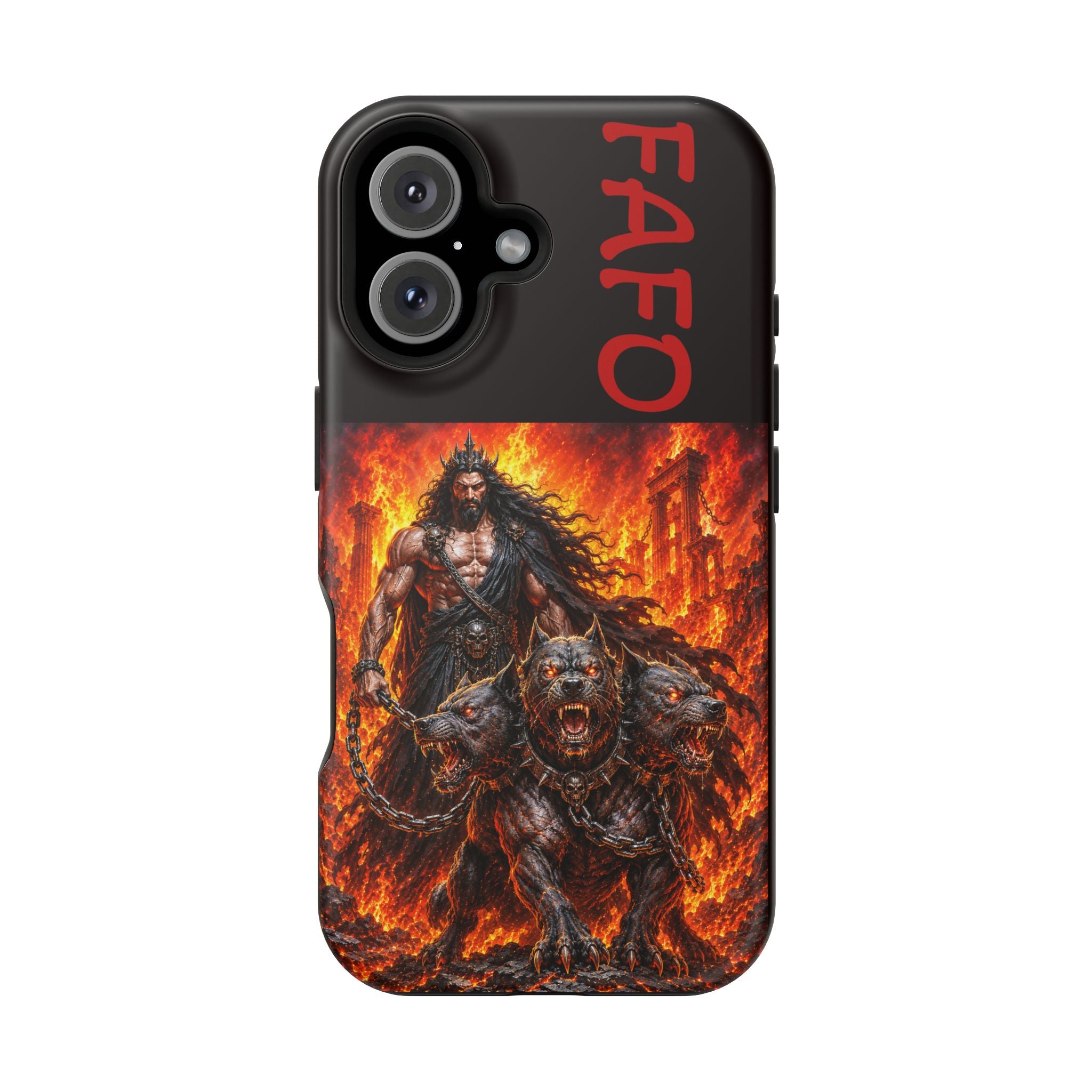 Phone Case —Hades  FAFO Warrior with Hellhound Fire Art (Magnetic Impact-Resistant)