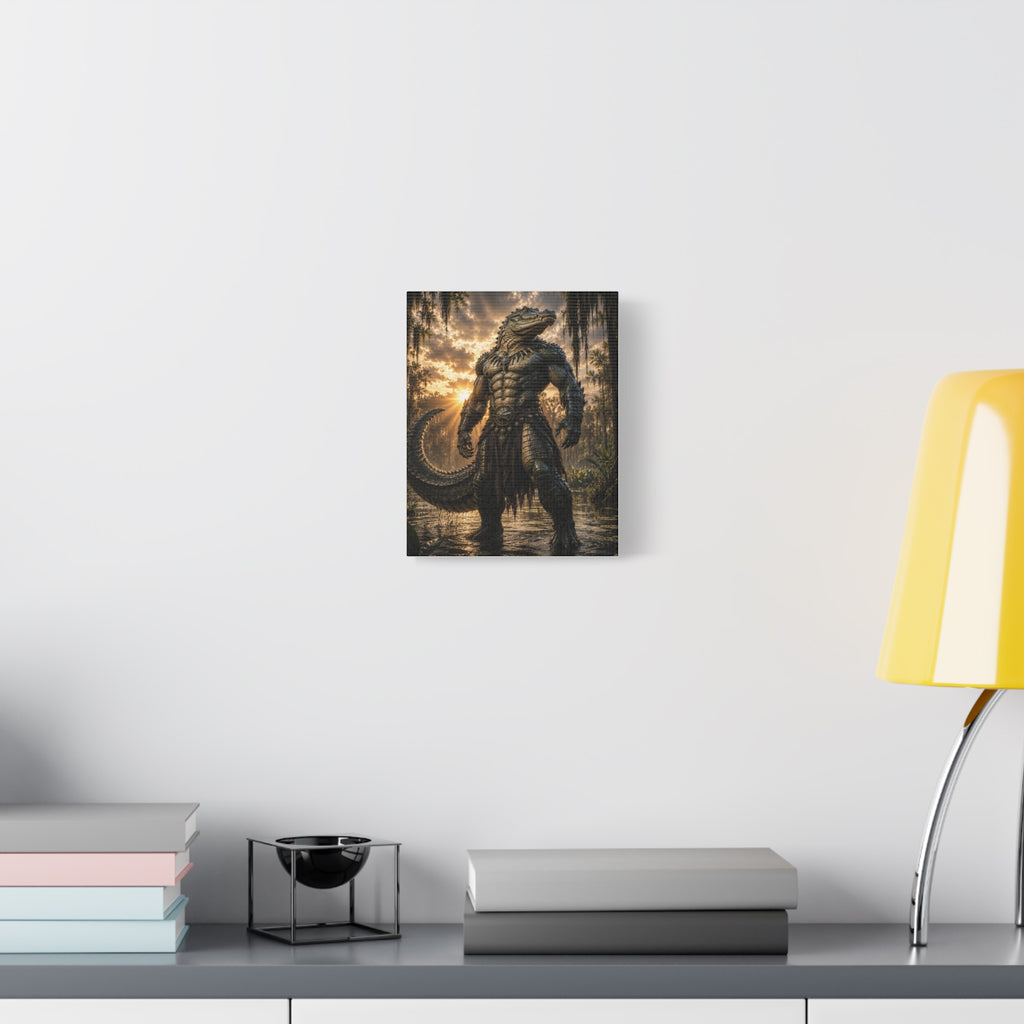 Alligator Warrior Matte Stretched Canvas Wall Art
