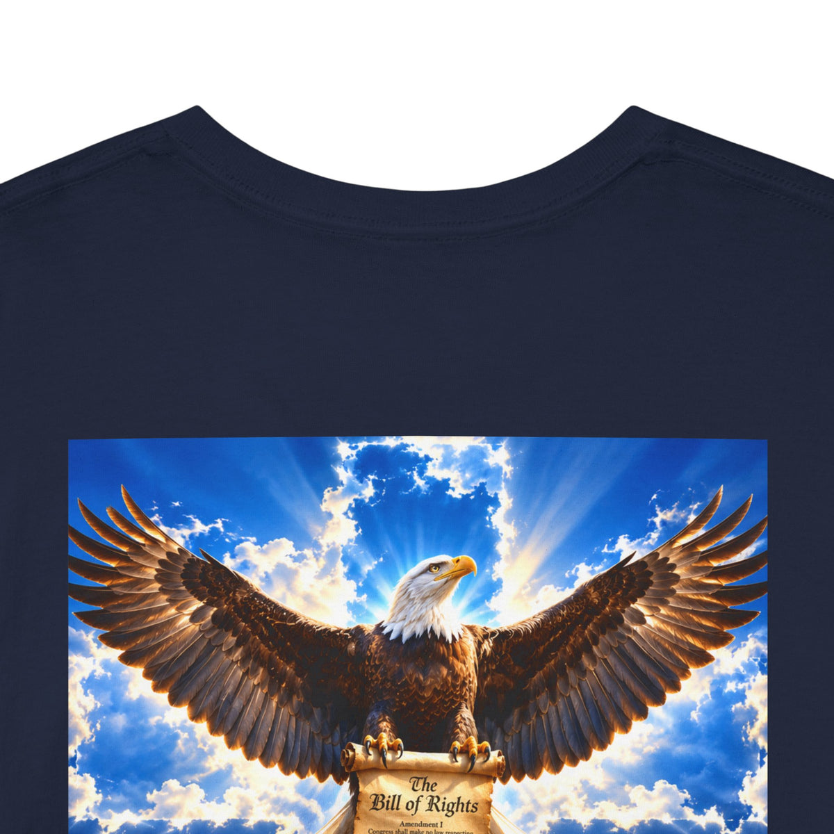 Eagle Crossback T‑Shirt – Soaring Eagle Over Golden Cross Sky Graphic Tee