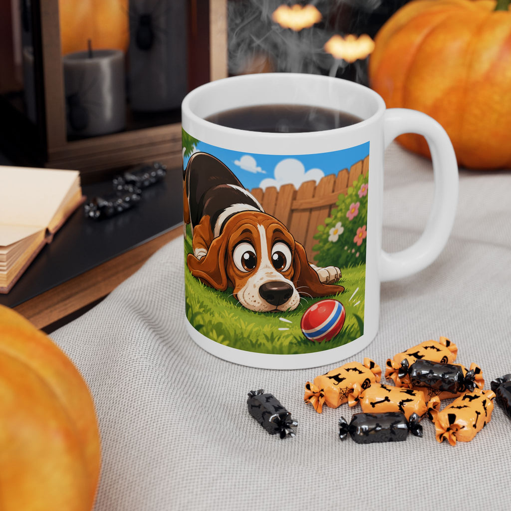 Playful Bassett Hound Dog Ceramic Mug (11oz & 15oz)