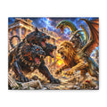 Mythic Monster Battle Matte Canvas Wall Art — Cerberus vs Chimera Fantasy Print