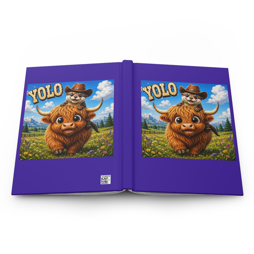 YOLO Highland Cow & Pup Hardcover Journal — Cute Cowboy Animal Notebook for Kids & Gifts