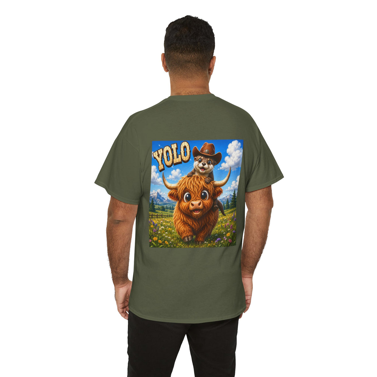 YOLO Highland Cow Tee — Cute Cow & otter Graphic T-Shirt