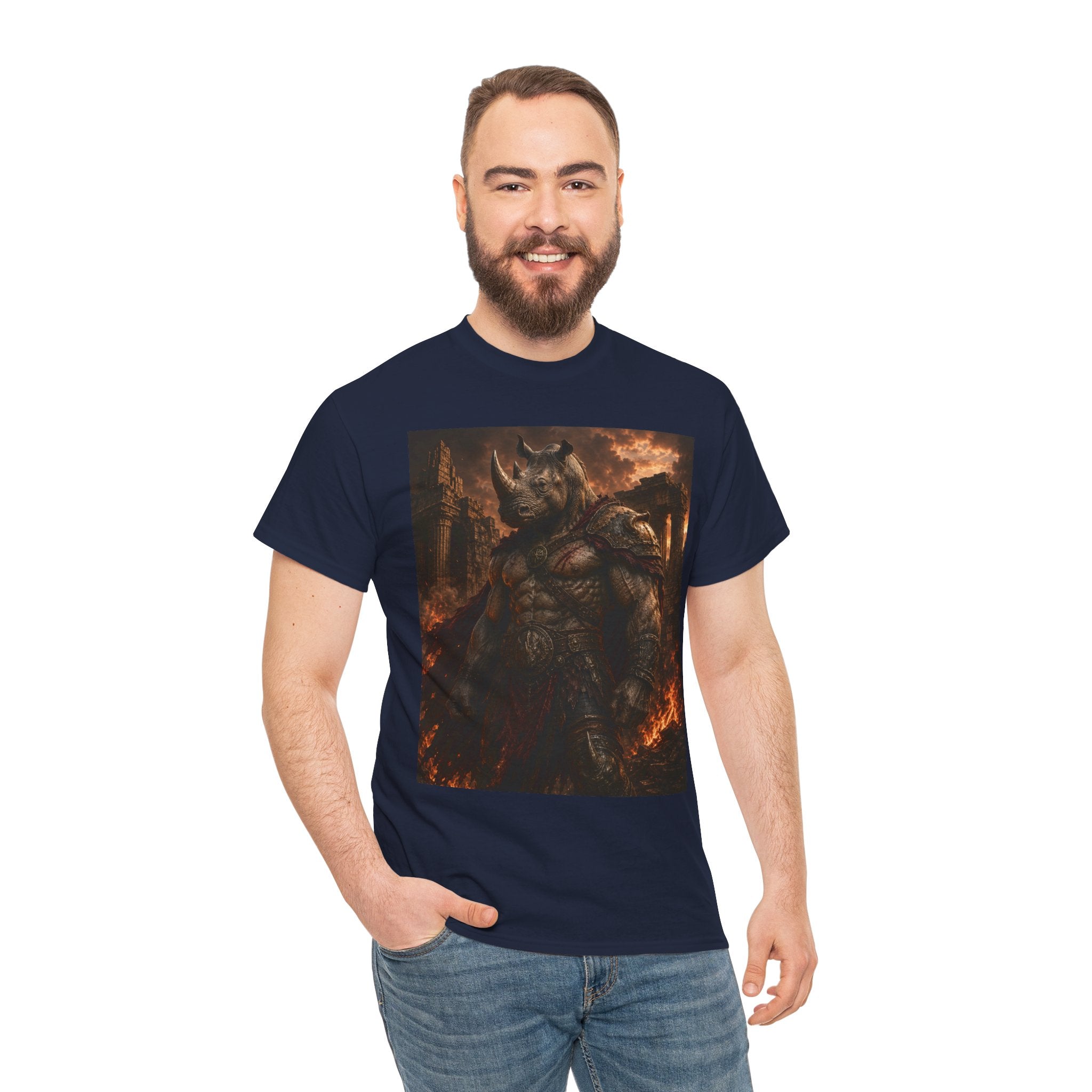 Fantasy rhino Warrior T-Shirt — Dark Fiery Gothic Graphic Tee