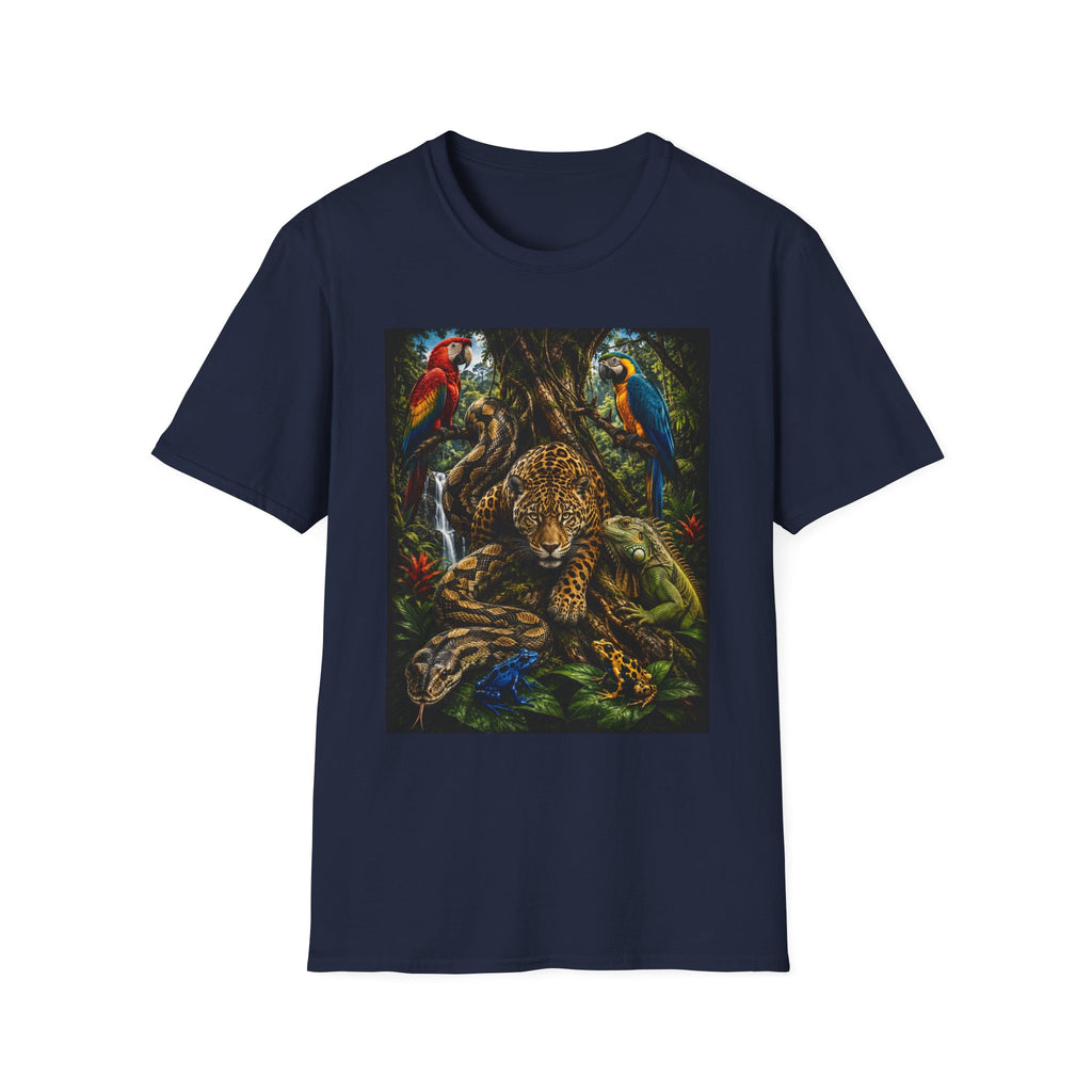 Jungle Wildlife T-Shirt — Parrot & Jaguar Nature Graphic Tee