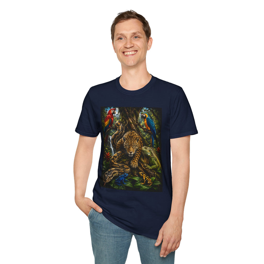 Jungle Wildlife T-Shirt — Parrot & Jaguar Nature Graphic Tee