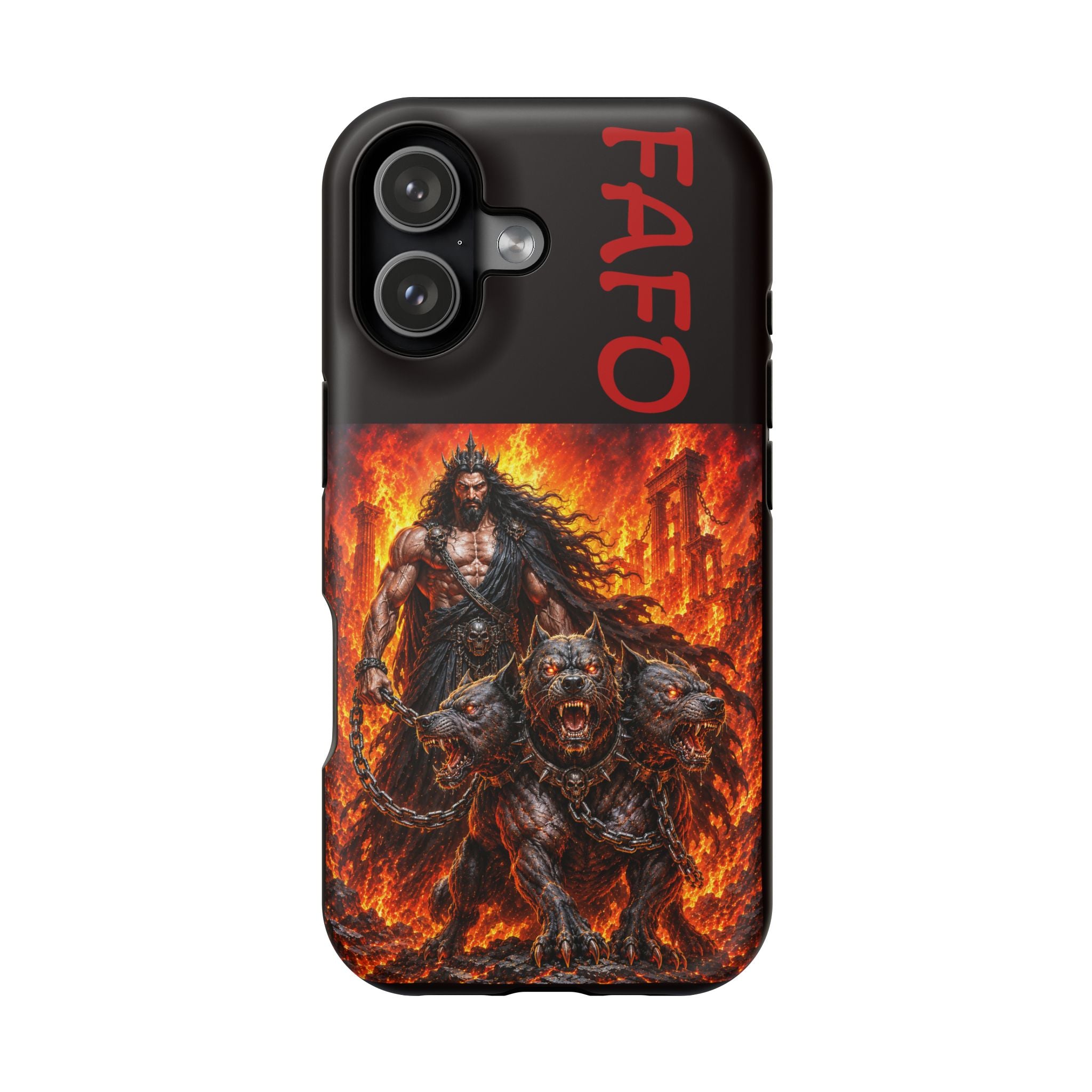 Phone Case —Hades  FAFO Warrior with Hellhound Fire Art (Magnetic Impact-Resistant)