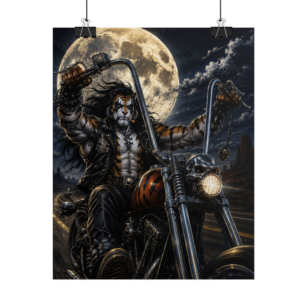 Motorcycle Moonlight Poster — Biker Skull Rider Art Print
