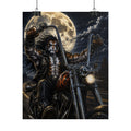 Motorcycle Moonlight Poster — Biker Skull Rider Art Print