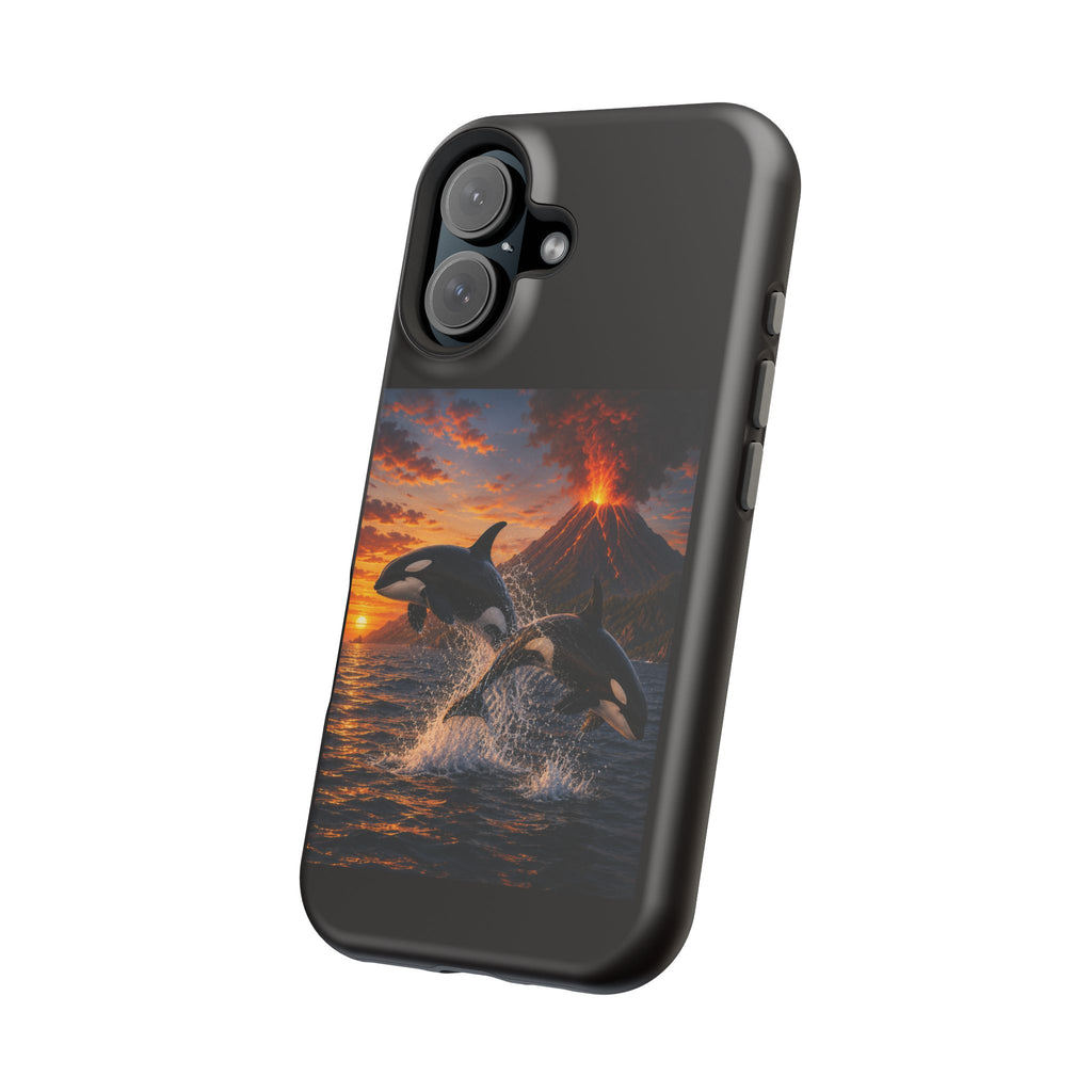 Orca Sunset Magnetic Phone Case — Volcano Ocean Wildlife Impact-Resistant Cover
