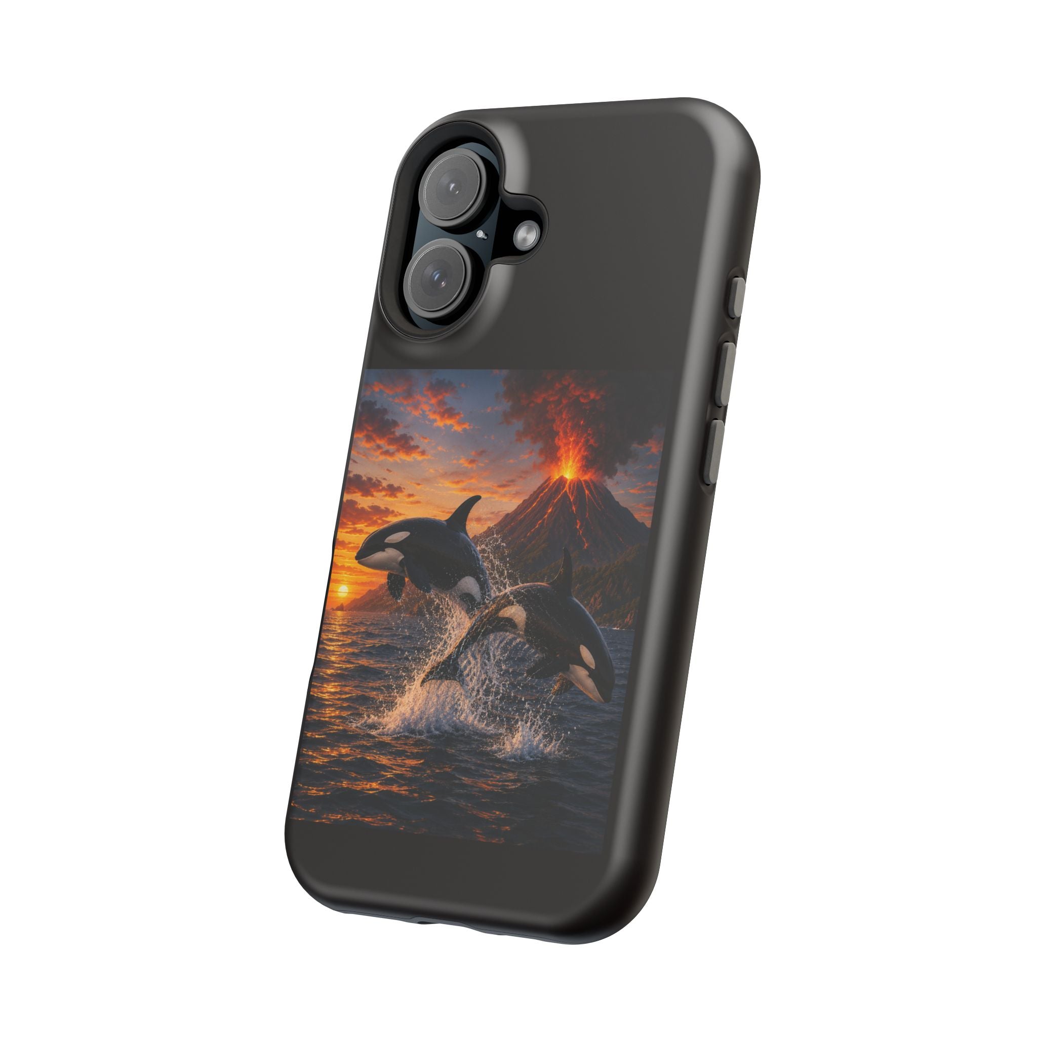 Orca Sunset Magnetic Phone Case — Volcano Ocean Wildlife Impact-Resistant Cover