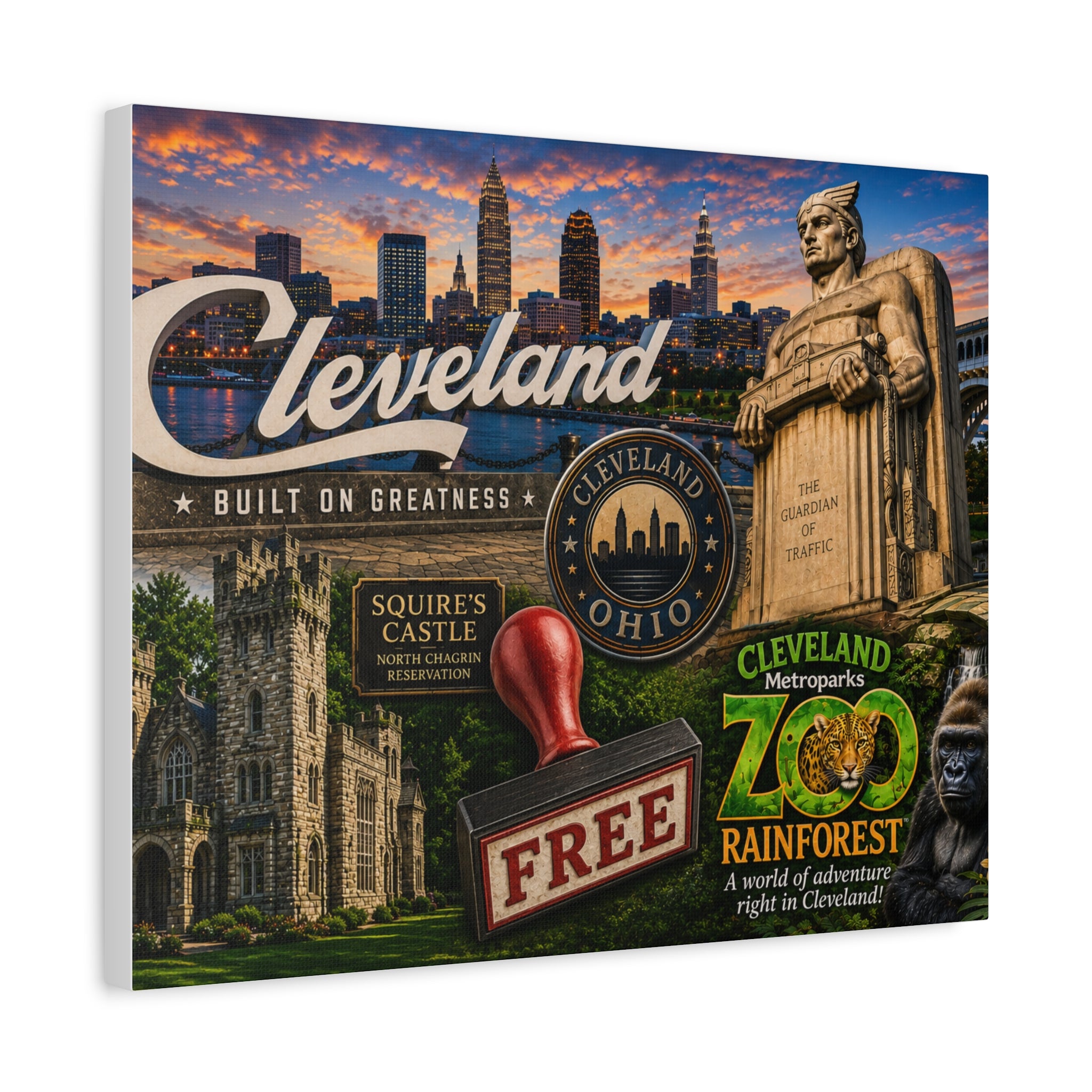 Cleveland Collage Matte Canvas Print — Stretched 1.25" Wall Art (Built on Greatness)