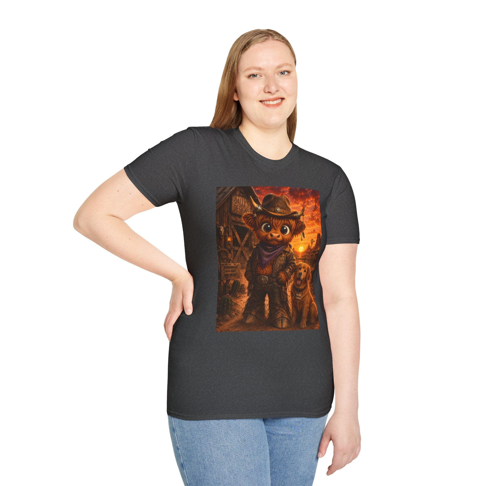 highland cow scottish cartoon cowboy t shirt
