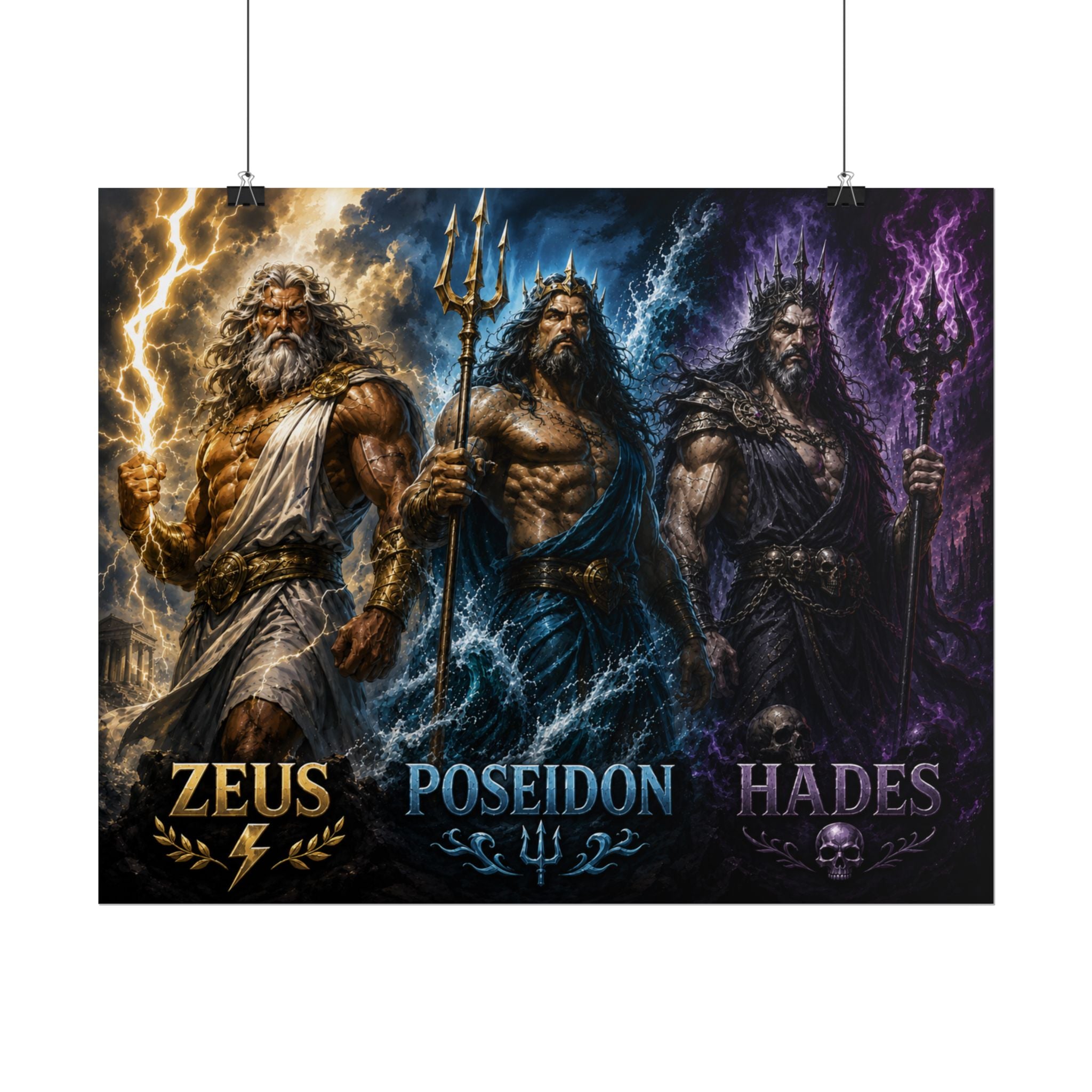 Greek Gods Trio Poster — Zeus, Poseidon & Hades Rolled Art Print