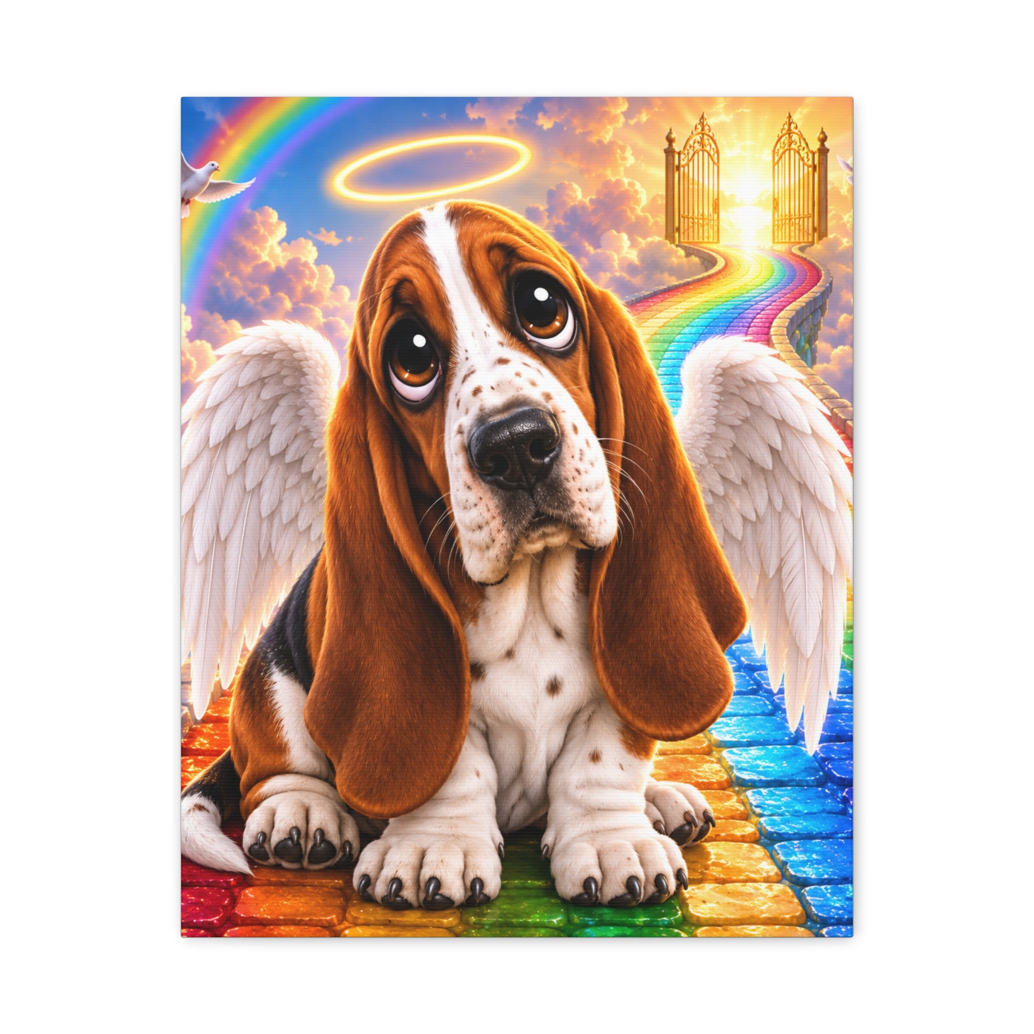Angel Basset Hound Canvas Wall Art — Rainbow Bridge Memorial Matte Print