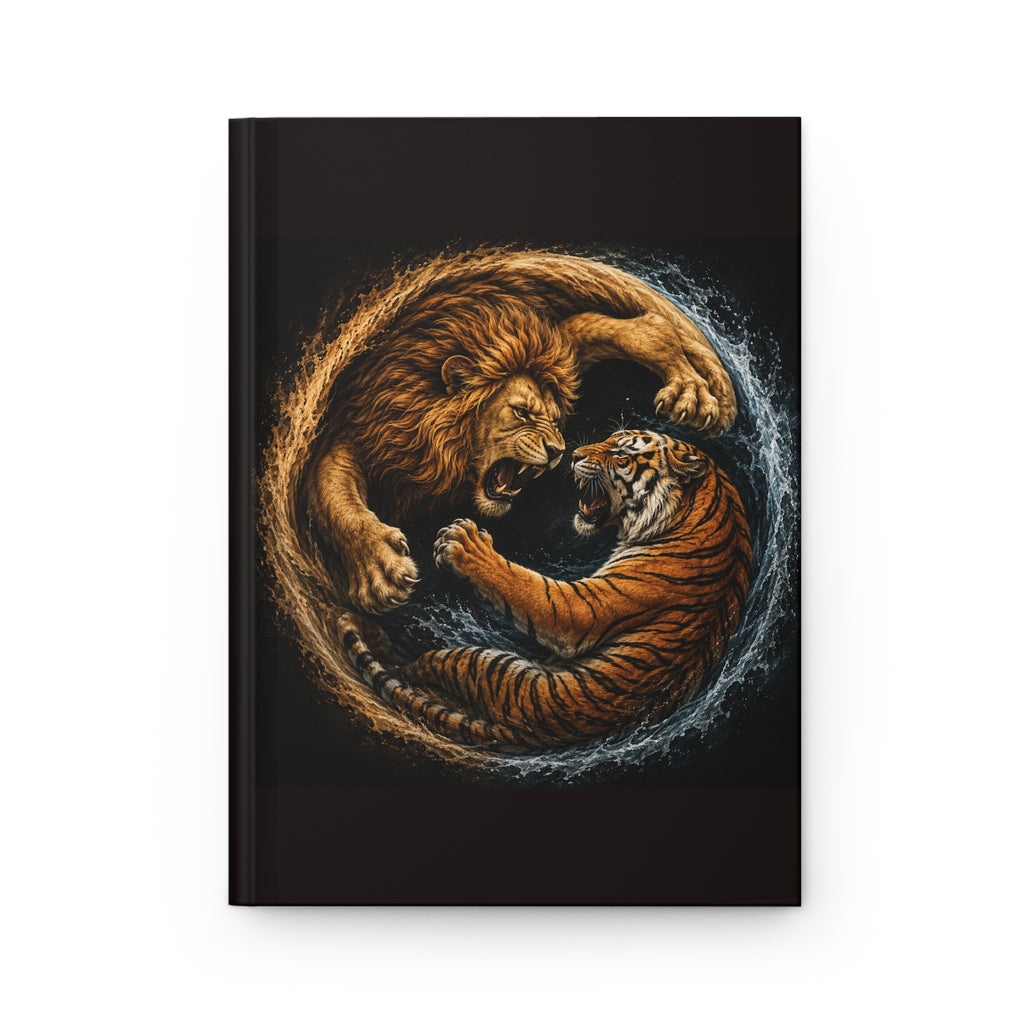Lion and Tiger Yin Yang Hardcover Journal — Lined Matte Notebook for Strength & Balance