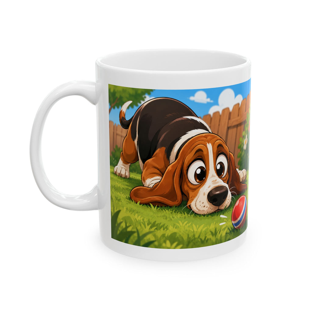 Playful Bassett Hound Dog Ceramic Mug (11oz & 15oz)