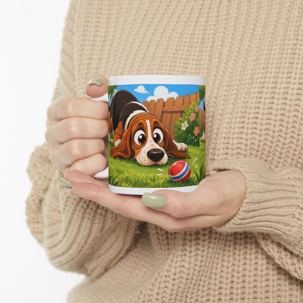 Playful Bassett Hound Dog Ceramic Mug (11oz & 15oz)