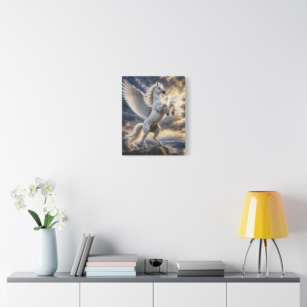 Pegasus Canvas Wall Art — White Winged Horse Matte Stretched Print