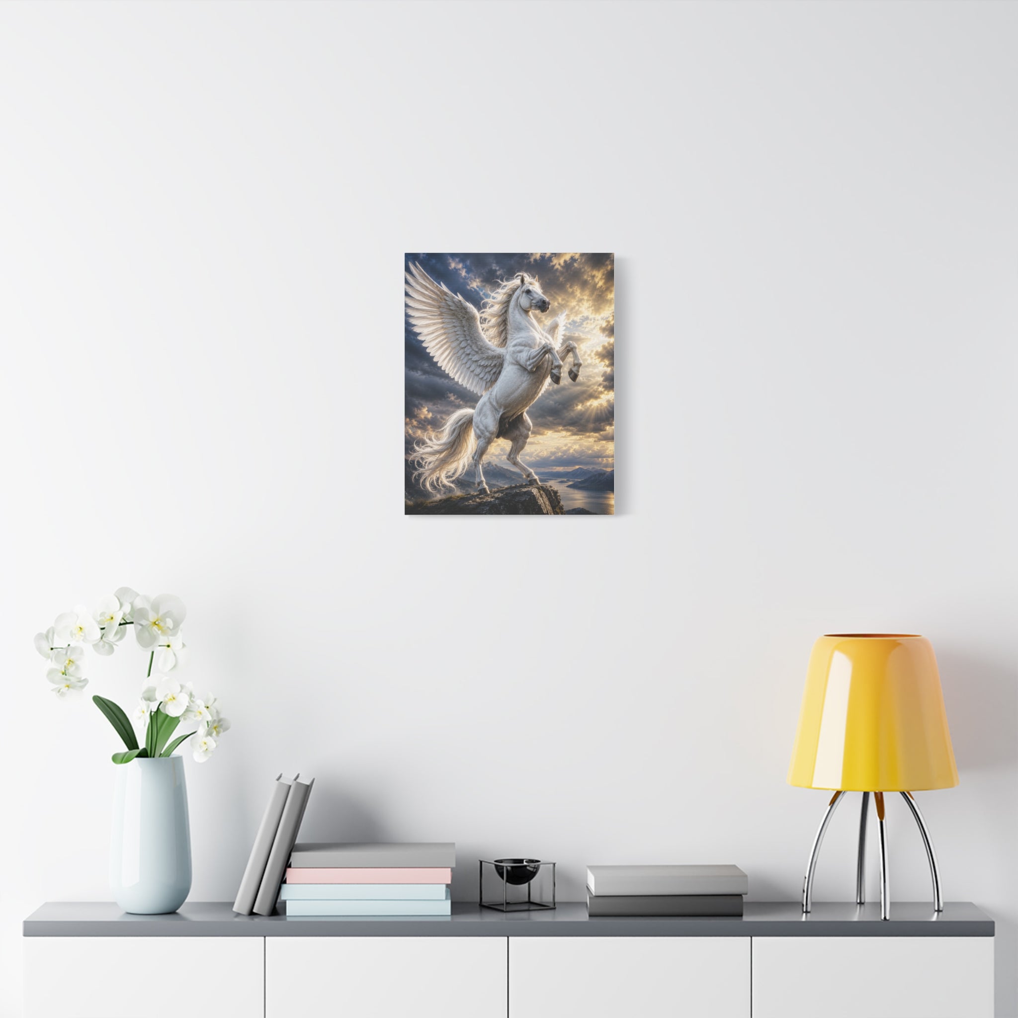 Pegasus Canvas Wall Art — White Winged Horse Matte Stretched Print