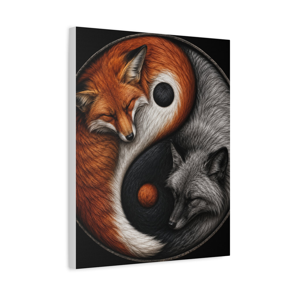 Yin Yang Foxes Canvas Wall Art — Red & Silver Fox Yin-Yang Print