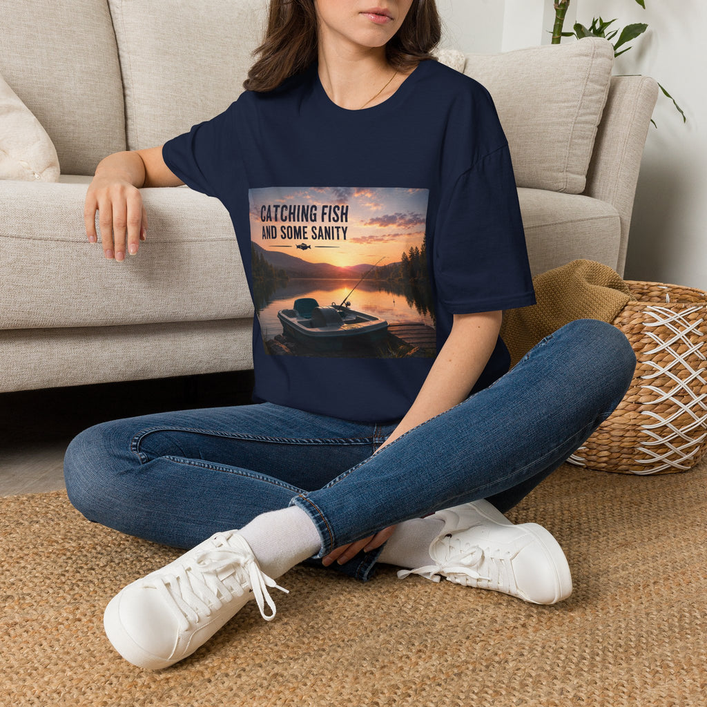 “Catching Fish and Some Sanity” Sunset Lake Graphic Tee