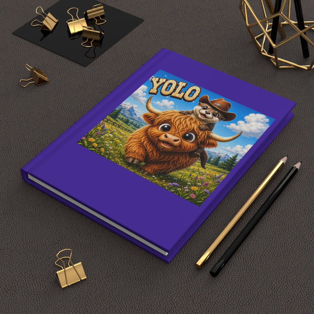 YOLO Highland Cow & Pup Hardcover Journal — Cute Cowboy Animal Notebook for Kids & Gifts