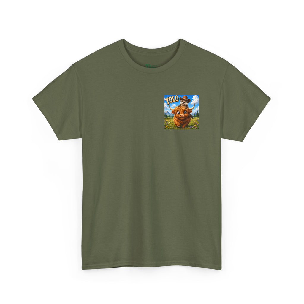 YOLO Highland Cow Tee — Cute Cow & otter Graphic T-Shirt